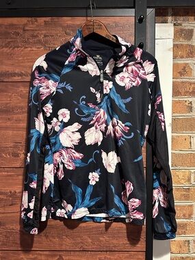 KASTEL DENMARK 1/4 zip long sleeve sun shirt in black with bold flowers